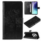 For Redmi 14C 4G Global Tree & Cat Embossed Pattern Flip Leather Phone Case(Black) - 1