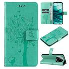 For Redmi Note 14 Pro / 14 Pro+ 5G Tree & Cat Embossed Pattern Flip Leather Phone Case(Green) - 1