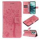 For Redmi Note 14 5G Tree & Cat Embossed Pattern Flip Leather Phone Case(Pink) - 1