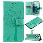 For Redmi Note 14 5G Tree & Cat Embossed Pattern Flip Leather Phone Case(Green) - 1