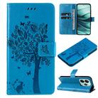 For Redmi Note 14 5G Tree & Cat Embossed Pattern Flip Leather Phone Case(Blue) - 1