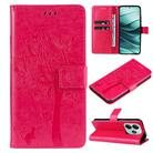 For Redmi Note 14 5G Tree & Cat Embossed Pattern Flip Leather Phone Case(Rose Red) - 1