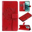 For Redmi Note 14 5G Tree & Cat Embossed Pattern Flip Leather Phone Case(Red) - 1