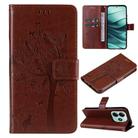 For Redmi Note 14 5G Tree & Cat Embossed Pattern Flip Leather Phone Case(Coffee) - 1