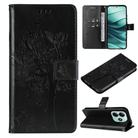 For Redmi Note 14 5G Tree & Cat Embossed Pattern Flip Leather Phone Case(Black) - 1