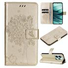 For Redmi Note 14 5G Tree & Cat Embossed Pattern Flip Leather Phone Case(Gold) - 1