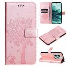 For Redmi Note 14 5G Tree & Cat Embossed Pattern Flip Leather Phone Case(Rose Gold) - 1