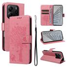 For Redmi Note 14 4G Global 163.25mm Tree & Cat Embossed Pattern Flip Leather Phone Case(Pink) - 1