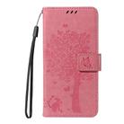 For Redmi Note 14 4G Global 163.25mm Tree & Cat Embossed Pattern Flip Leather Phone Case(Pink) - 2