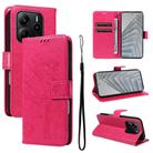 For Redmi Note 14 4G Global 163.25mm Tree & Cat Embossed Pattern Flip Leather Phone Case(Rose Red) - 1
