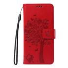 For Redmi Note 14 4G Global 163.25mm Tree & Cat Embossed Pattern Flip Leather Phone Case(Red) - 2