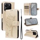 For Redmi Note 14 4G Global 163.25mm Tree & Cat Embossed Pattern Flip Leather Phone Case(Gold) - 1