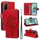 For Redmi A5 4G 173.3mm Tree & Cat Embossed Pattern Flip Leather Phone Case(Red) - 1