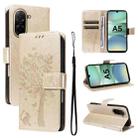 For Redmi A5 4G 173.3mm Tree & Cat Embossed Pattern Flip Leather Phone Case(Gold) - 1