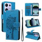 For Redmi Note 14S 4G / Note 13 Pro 4G Tree & Cat Embossed Pattern Flip Leather Phone Case(Blue) - 1