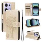 For Redmi Note 14S 4G / Note 13 Pro 4G Tree & Cat Embossed Pattern Flip Leather Phone Case(Gold) - 1