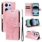 For Redmi Note 14S 4G / Note 13 Pro 4G Tree & Cat Embossed Pattern Flip Leather Phone Case(Rose Gold) - 1
