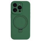 For iPhone 15 Pro Max Precision Hole Liquid Silicone MagSafe Metal Ring Holder Phone Case(Green) - 1