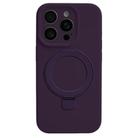 For iPhone 15 Pro Max Precision Hole Liquid Silicone MagSafe Metal Ring Holder Phone Case(Dark Purple) - 1