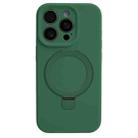 For iPhone 15 Pro Precision Hole Liquid Silicone MagSafe Metal Ring Holder Phone Case(Green) - 1