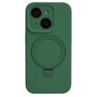 For iPhone 15 Precision Hole Liquid Silicone MagSafe Metal Ring Holder Phone Case(Green) - 1