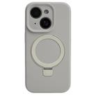 For iPhone 15 Precision Hole Liquid Silicone MagSafe Metal Ring Holder Phone Case(Rock Grey) - 1