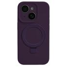 For iPhone 15 Precision Hole Liquid Silicone MagSafe Metal Ring Holder Phone Case(Dark Purple) - 1