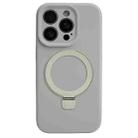 For iPhone 14 Pro Precision Hole Liquid Silicone MagSafe Metal Ring Holder Phone Case(Rock Grey) - 1