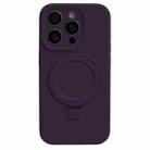 For iPhone 14 Pro Precision Hole Liquid Silicone MagSafe Metal Ring Holder Phone Case(Dark Purple) - 1