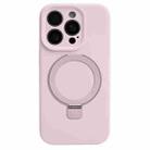 For iPhone 13 Pro Max Precision Hole Liquid Silicone MagSafe Metal Ring Holder Phone Case(Pink) - 1