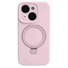 For iPhone 13 Precision Hole Liquid Silicone MagSafe Metal Ring Holder Phone Case(Pink) - 1