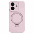 For iPhone 12 Precision Hole Liquid Silicone MagSafe Metal Ring Holder Phone Case(Pink) - 1