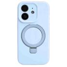 For iPhone 12 Precision Hole Liquid Silicone MagSafe Metal Ring Holder Phone Case(Cloud Blue) - 1