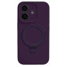 For iPhone 12 Precision Hole Liquid Silicone MagSafe Metal Ring Holder Phone Case(Dark Purple) - 1