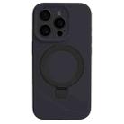 For iPhone 12 Pro Max Precision Hole Liquid Silicone MagSafe Metal Ring Holder Phone Case(Midnight Blue) - 1