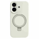 For iPhone 16 Precision Hole Liquid Silicone MagSafe Metal Ring Holder Phone Case(White) - 1