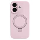 For iPhone 16 Precision Hole Liquid Silicone MagSafe Metal Ring Holder Phone Case(Pink) - 1