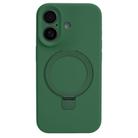 For iPhone 16 Precision Hole Liquid Silicone MagSafe Metal Ring Holder Phone Case(Green) - 1