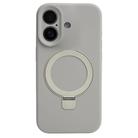 For iPhone 16 Precision Hole Liquid Silicone MagSafe Metal Ring Holder Phone Case(Rock Grey) - 1