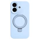 For iPhone 16 Precision Hole Liquid Silicone MagSafe Metal Ring Holder Phone Case(Cloud Blue) - 1