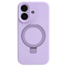 For iPhone 16 Precision Hole Liquid Silicone MagSafe Metal Ring Holder Phone Case(Purple) - 1