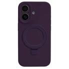 For iPhone 16 Precision Hole Liquid Silicone MagSafe Metal Ring Holder Phone Case(Dark Purple) - 1