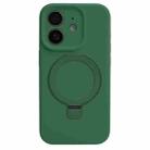 For iPhone 11 Precision Hole Liquid Silicone MagSafe Metal Ring Holder Phone Case(Green) - 1