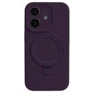 For iPhone 11 Precision Hole Liquid Silicone MagSafe Metal Ring Holder Phone Case(Dark Purple) - 1