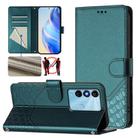 For itel P38 Honeycomb Embossing RFID Leather Phone Case(Peacock Green) - 1