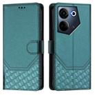 For Tecno Camon 20 / Camon 20 Pro 4G Honeycomb Embossing RFID Leather Phone Case(Peacock Green) - 2