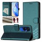 For Tecno Pova 4 Pro 4G Honeycomb Embossing RFID Leather Phone Case(Peacock Green) - 1