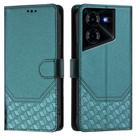 For Tecno Pova 5 Pro 5G Honeycomb Embossing RFID Leather Phone Case(Peacock Green) - 2