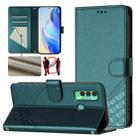 For Tecno Spark 7P Honeycomb Embossing RFID Leather Phone Case(Peacock Green) - 1
