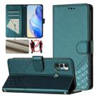 For Tecno Spark 7 / Spark 7T Honeycomb Embossing RFID Leather Phone Case(Peacock Green) - 1